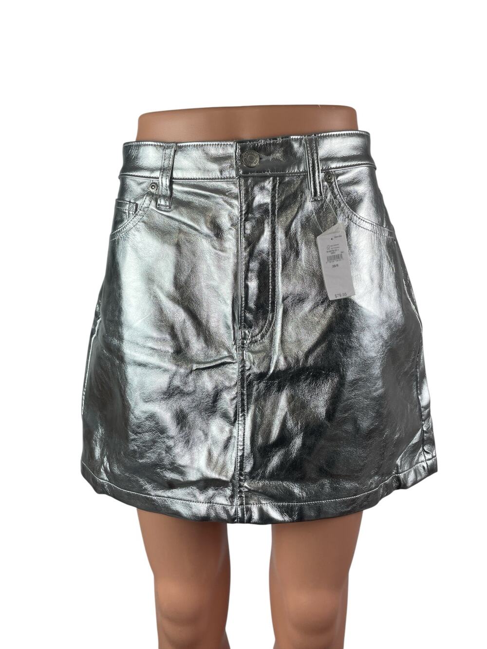 NEW Gap Silver Metallic High Waisted Faux Leather Vegan A Line Mini Skirt Size 6